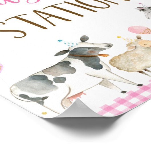 Roze Boerderij Grazing Station Birthday Sign Poster (Hoek)