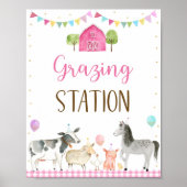 Roze Boerderij Grazing Station Birthday Sign Poster (Voorkant)