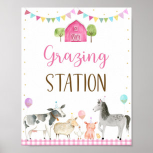 Roze Boerderij Grazing Station Birthday Sign Poster