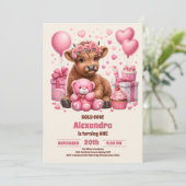 Roze Boerderij Heilige Koe Hoogland 1e Verjaardag Kaart (Staand voorkant)