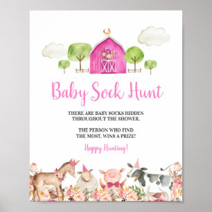 Roze Boerderij Huis Dieren Barnyard Baby Sock Hunt Poster