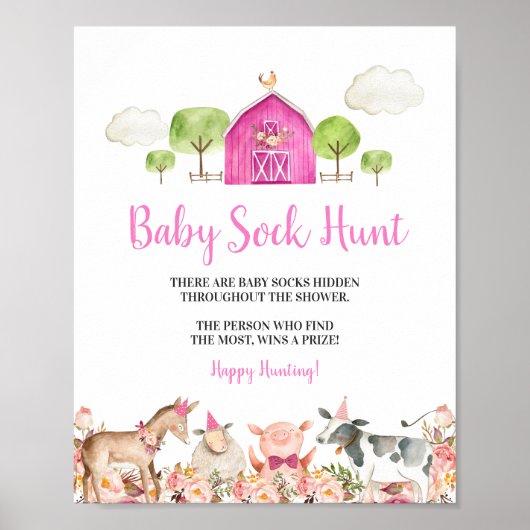 Roze Boerderij Huis Dieren Barnyard Baby Sock Hunt Poster (Voorkant)