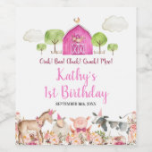 Roze Boerderij Huis Dieren Barnyard Groen Wijn Wijn Etiket (Enkel label)