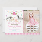 Roze Boerderij Party Birthday Kaart (Voorkant)