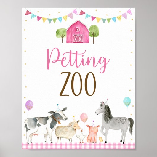 Roze Boerderij Petting Zoo Birthday Sign Poster (Voorkant)