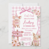 Roze Boerderij Piggy Girl Verjaardagsuitnodiging Kaart (Voorkant)