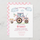 Roze Boerderij Tractor Meisje Elke Leeftijd Verjaa Kaart (Voorkant / Achterkant)