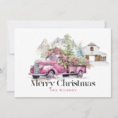  Roze Boerderij Truck Barn Mountain Kerstmis Feestdagenkaart (Voorkant)