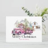  Roze Boerderij Truck Barn Mountain Kerstmis Feestdagenkaart (Staand voorkant)