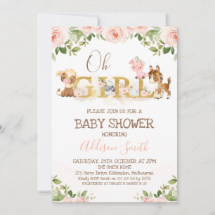 Roze Boerderij van Floral Girls Thmed Baby shower Kaart