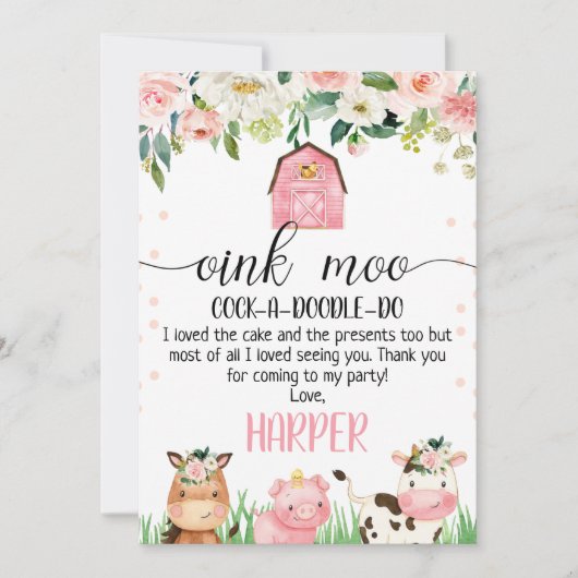 Roze Boerderij Verjaardag Dank u kaart (Voorkant)