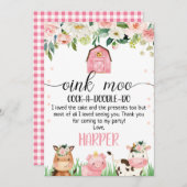 Roze Boerderij Verjaardag Dank u kaart (Voorkant / Achterkant)