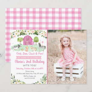 Roze Boerderij Verjaardag Kaart