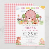 Roze boerderij verjaardagsfeest uitnodiging barnya (Voorkant / Achterkant)