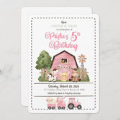 Roze Boerderij Verjaardagsuitnodiging Kaart (Voorkant / Achterkant)