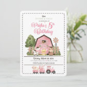 Roze Boerderij Verjaardagsuitnodiging Kaart (Staand voorkant)