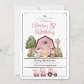 Roze Boerderij Verjaardagsuitnodiging Kaart (Voorkant)