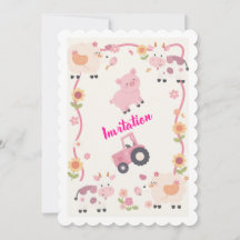 Roze Boerderij Verjaardagsuitnodiging Sjabloon, Be