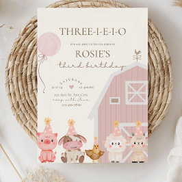 Roze Boerderij Verjaardagsuitnodiging,Three-I-E-I- Kaart