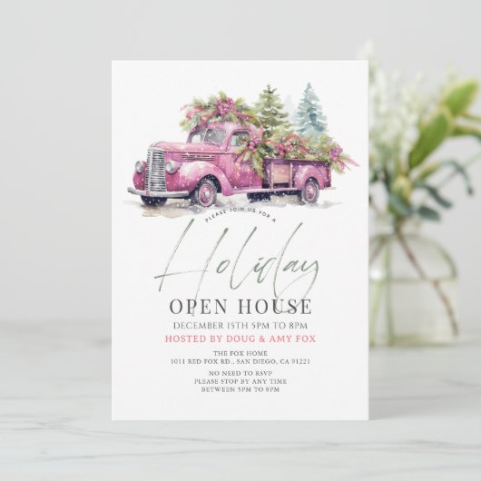 Roze Boerderij Vrachtwagen Kerst Vakantie Open Hui Kaart (Staand voorkant)