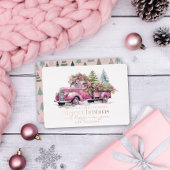  Roze Boerderij Vrachtwagen Kerstboom Wit Folie Feestdagenkaart