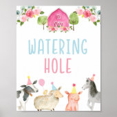 Roze Boerderij Watering Hole Birthday Sign Poster (Voorkant)