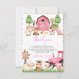 Roze boerderijdieren Baby shower Bedankkaart