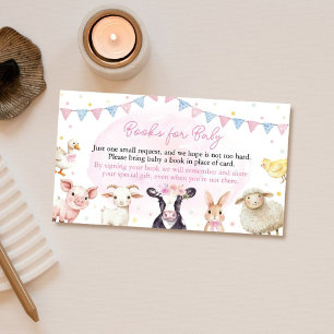 Roze Boerderijdieren Baby Shower Boeken Voor Baby Informatiekaartje