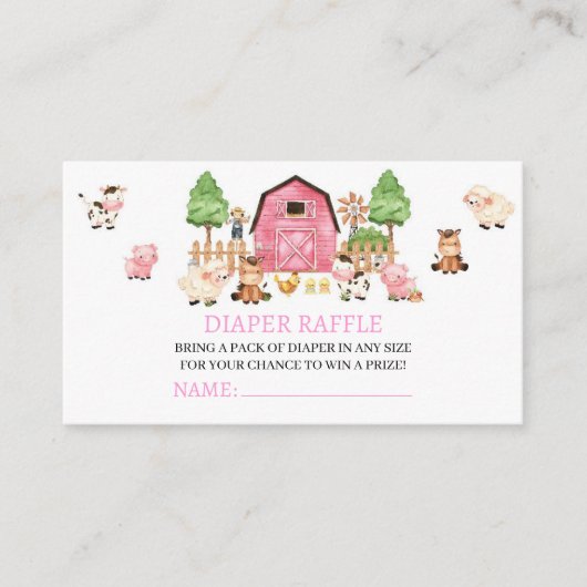 Roze boerderijdieren Baby shower Informatiekaartje (Voorkant)