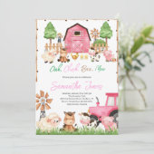 Roze boerderijdieren Baby shower Kaart (Staand voorkant)