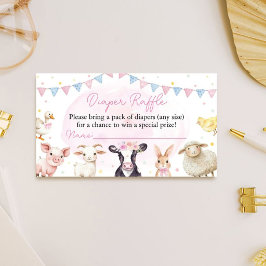 Roze Boerderijdieren Baby Shower Luiers Raffle Informatiekaartje