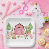 Roze boerderijdieren Baby shower Papieren Bordje (Feest)