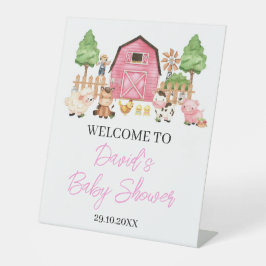 Roze boerderijdieren Baby shower Reclamebord Met Voetstuk