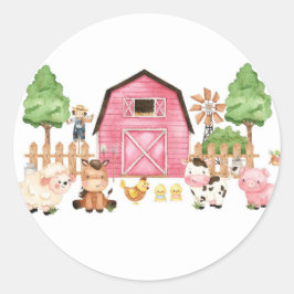Roze boerderijdieren Baby shower Ronde Sticker