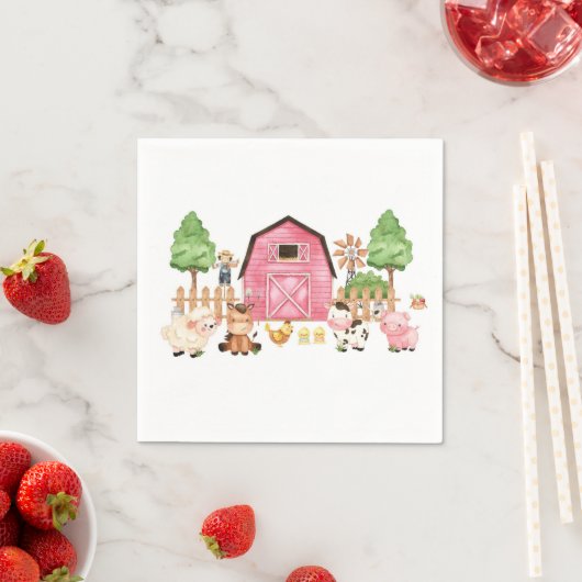Roze boerderijdieren Baby shower Servet (Insitu)