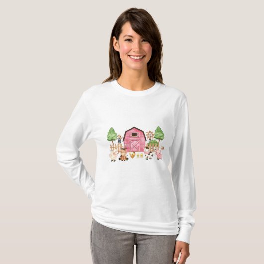 Roze boerderijdieren Baby shower T-shirt (Voorkant volledig)