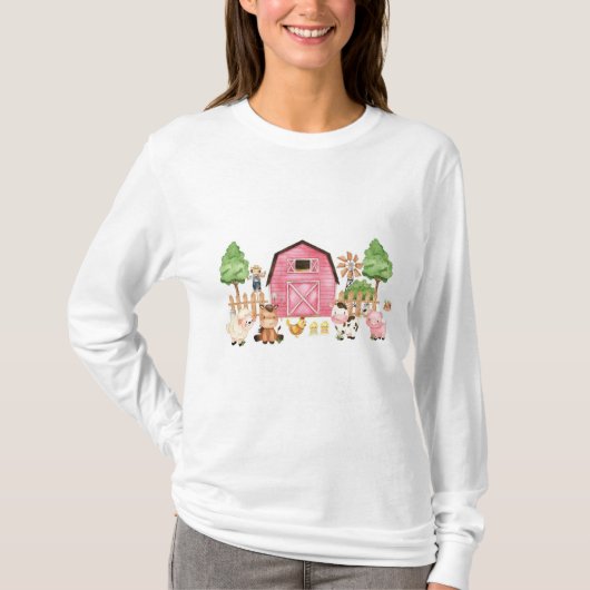 Roze boerderijdieren Baby shower T-shirt (Voorkant)