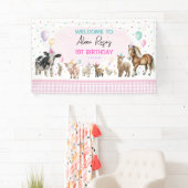 Roze Boerderijdieren Ballonnen Meisje Verjaardagsf Spandoek (Insitu)