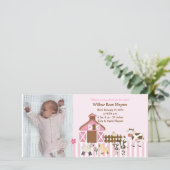 Roze Boerderijdieren Fotoaankondiging 8x4 Aankondiging (Staand voorkant)