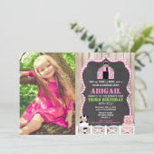 Roze boerderijdieren meisje verjaardag foto kaart (Staand voorkant)