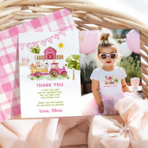 Roze boerderijdieren verjaardag foto dank u kaart