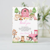 Roze Boerderijdieren Verjaardagsfeestje Bedankkaart (Staand voorkant)