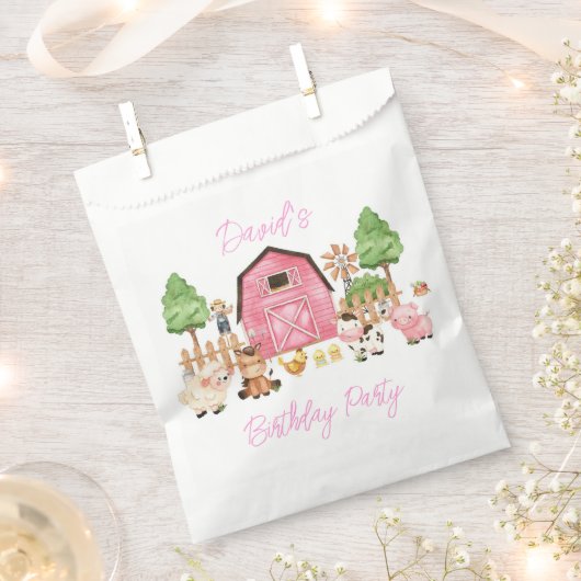 Roze Boerderijdieren Verjaardagsfeestje Bedankzakje (Geknipt)