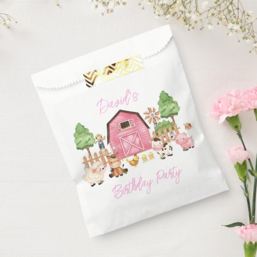 Roze Boerderijdieren Verjaardagsfeestje Bedankzakje (Gezegeld)