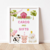 Roze Boerderijdieren verjaardagsfeestje Kaarten en Poster