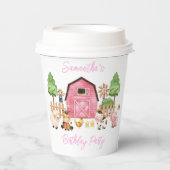 Roze Boerderijdieren Verjaardagsfeestje Papieren Bekers (Voorkant)