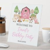 Roze Boerderijdieren Verjaardagsfeestje Reclamebord Met Voetstuk (Insitu)