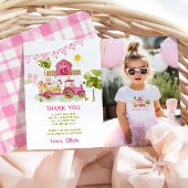 Roze boerderijdieren verjaardagsfoto dank je kaart