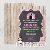 Roze boerderijdieren verjaardagsuitnodigingen voor kaart (Voorkant / Achterkant)