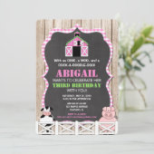 Roze boerderijdieren verjaardagsuitnodigingen voor kaart (Staand voorkant)